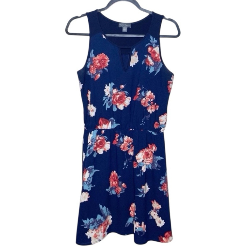 Market & Spruce Navy Floral Dress Small Sleeveless Fit Flare Keyhole